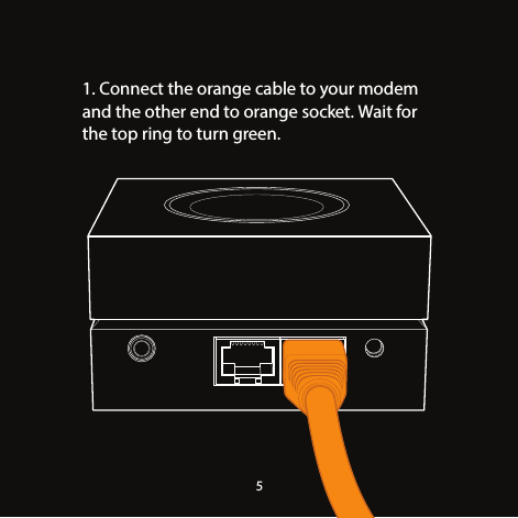 51. Connect the orange cable to your modem and the other end to orange socket. Wait for the top ring to turn green.51. Connect the orange cable to your modem and the other end to orange socket. Wait for the top ring to turn green.