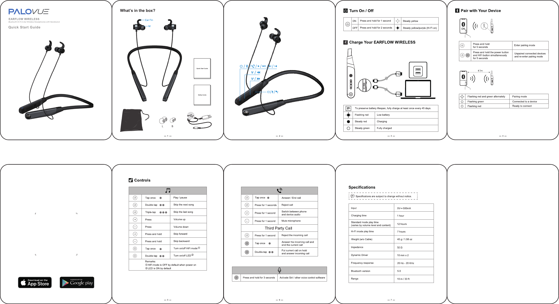 What’s in the box?Quick Start GuideBluetooth Hi- Fi In-Ear Wireless Headphones with NeckbandSpecifications