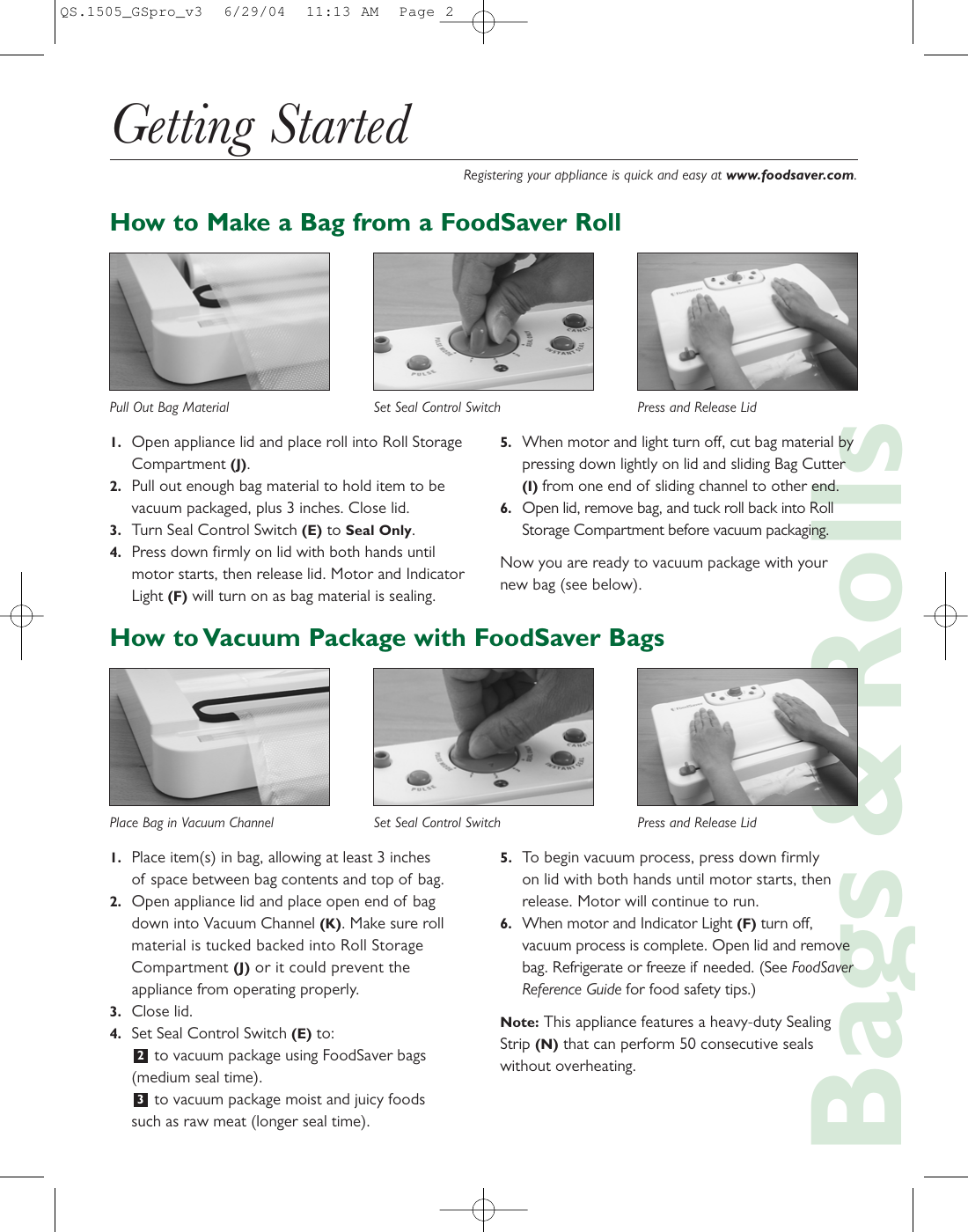 Page 2 of 6 - Food-Saver Food-Saver-Gamesaver-Pro-Users-Manual-  Food-saver-gamesaver-pro-users-manual