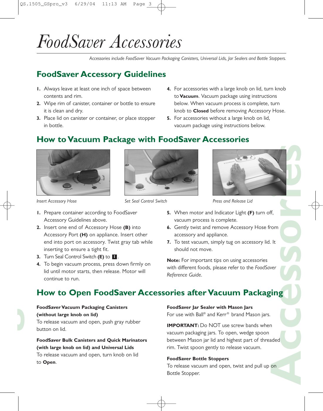 Page 3 of 6 - Food-Saver Food-Saver-Gamesaver-Pro-Users-Manual-  Food-saver-gamesaver-pro-users-manual