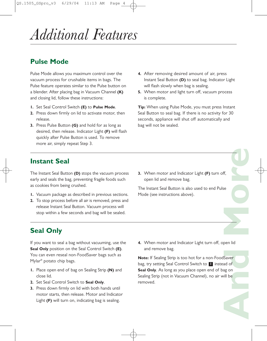 Page 4 of 6 - Food-Saver Food-Saver-Gamesaver-Pro-Users-Manual-  Food-saver-gamesaver-pro-users-manual