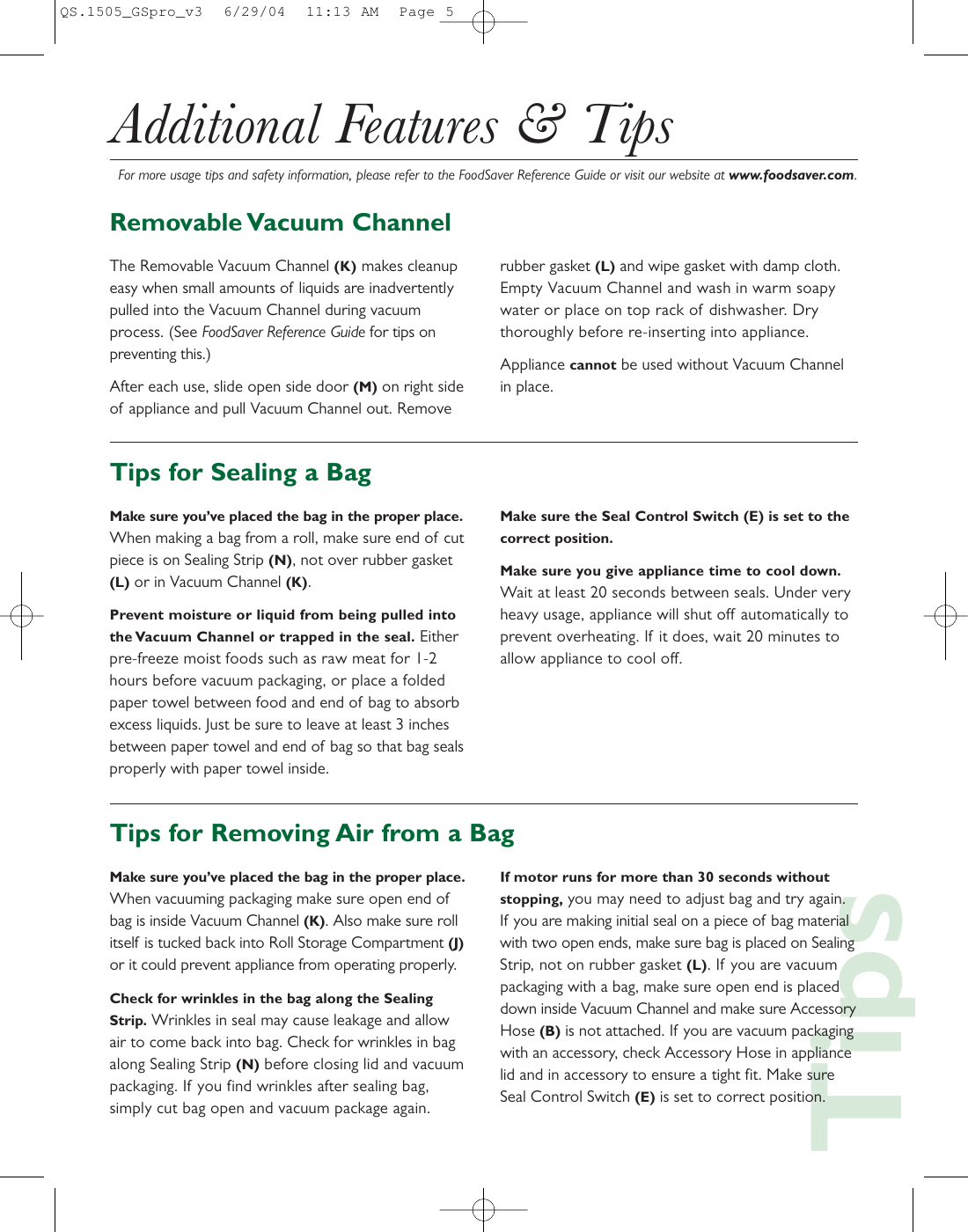 Page 5 of 6 - Food-Saver Food-Saver-Gamesaver-Pro-Users-Manual-  Food-saver-gamesaver-pro-users-manual