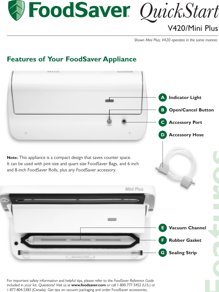 Page 1 of 4 - Food-Saver Food-Saver-Mini-Plus-Users-Manual- FS/QuikTips/420 V1  Food-saver-mini-plus-users-manual