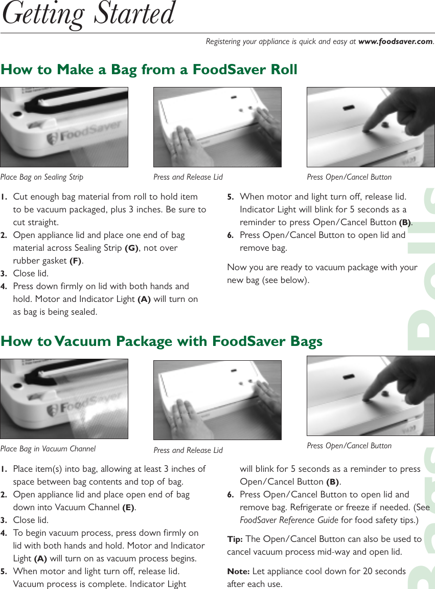 Page 2 of 4 - Food-Saver Food-Saver-Mini-Plus-Users-Manual- FS/QuikTips/420 V1  Food-saver-mini-plus-users-manual