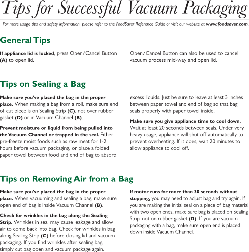 Page 3 of 4 - Food-Saver Food-Saver-V300-Users-Manual- FS/QuikTips/420 V1  Food-saver-v300-users-manual