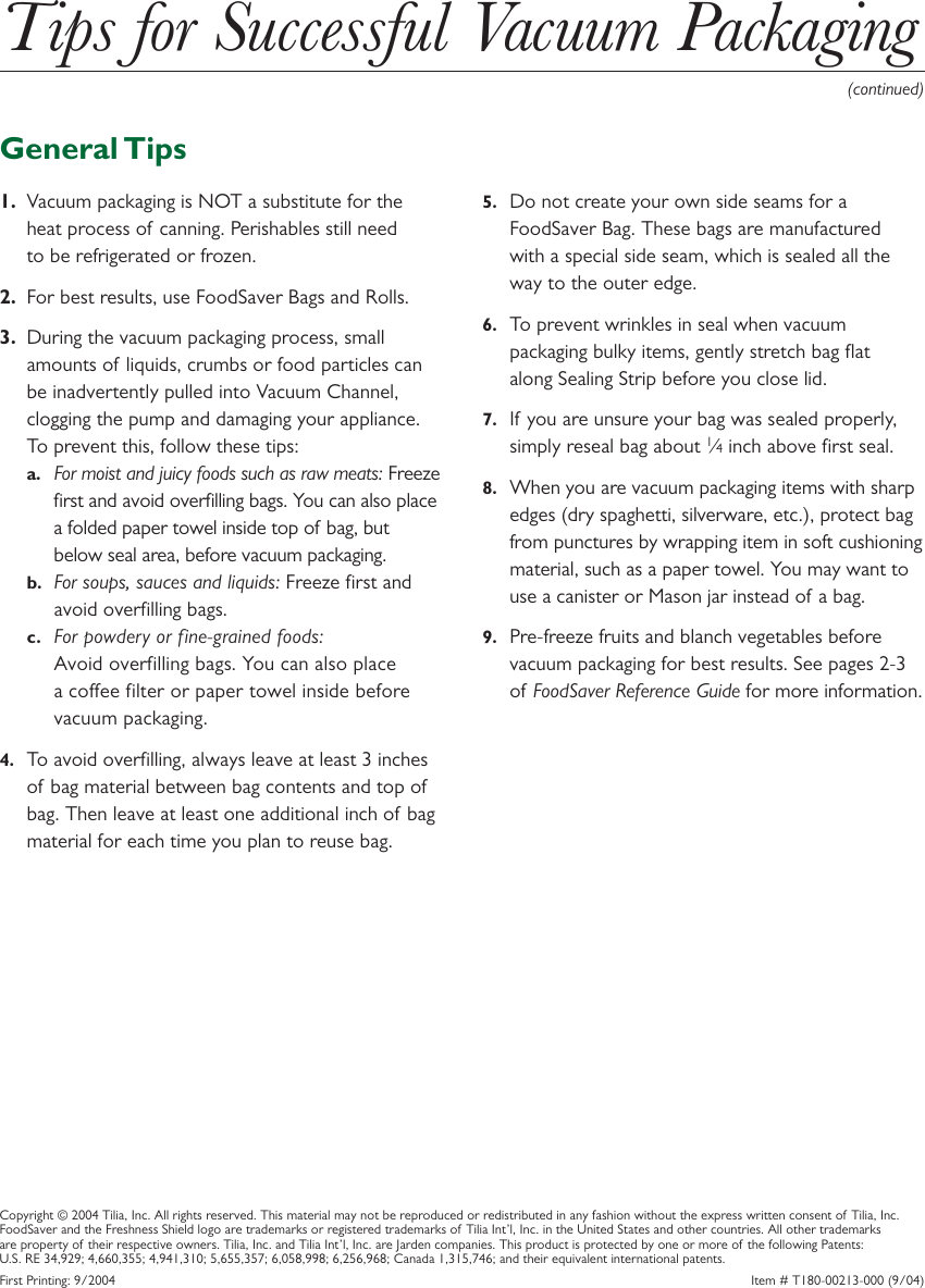 Page 4 of 4 - Food-Saver Food-Saver-V300-Users-Manual- FS/QuikTips/420 V1  Food-saver-v300-users-manual