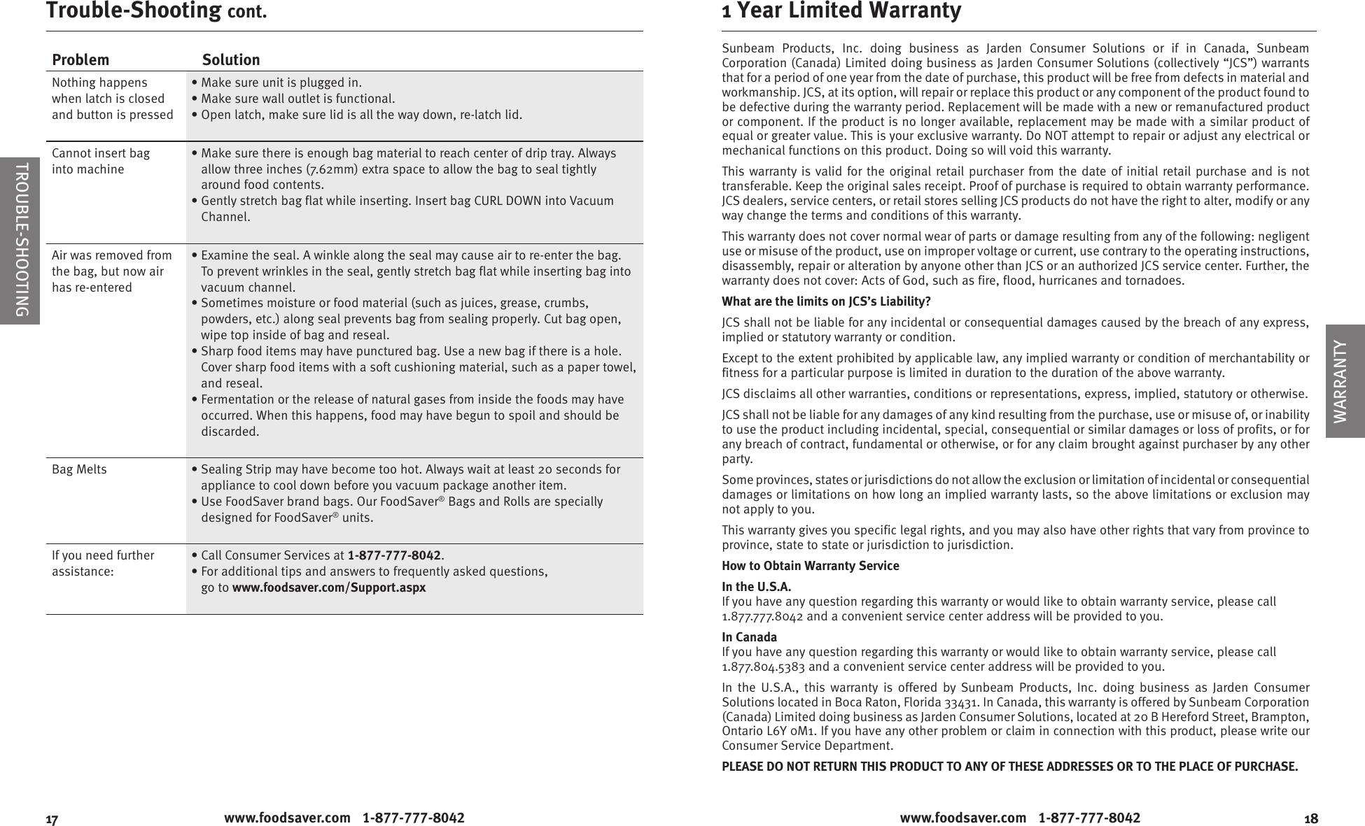 Page 10 of 10 - Food-Saver Food-Saver-V3020-And-3040-Owners-Manual FSV3000_IB