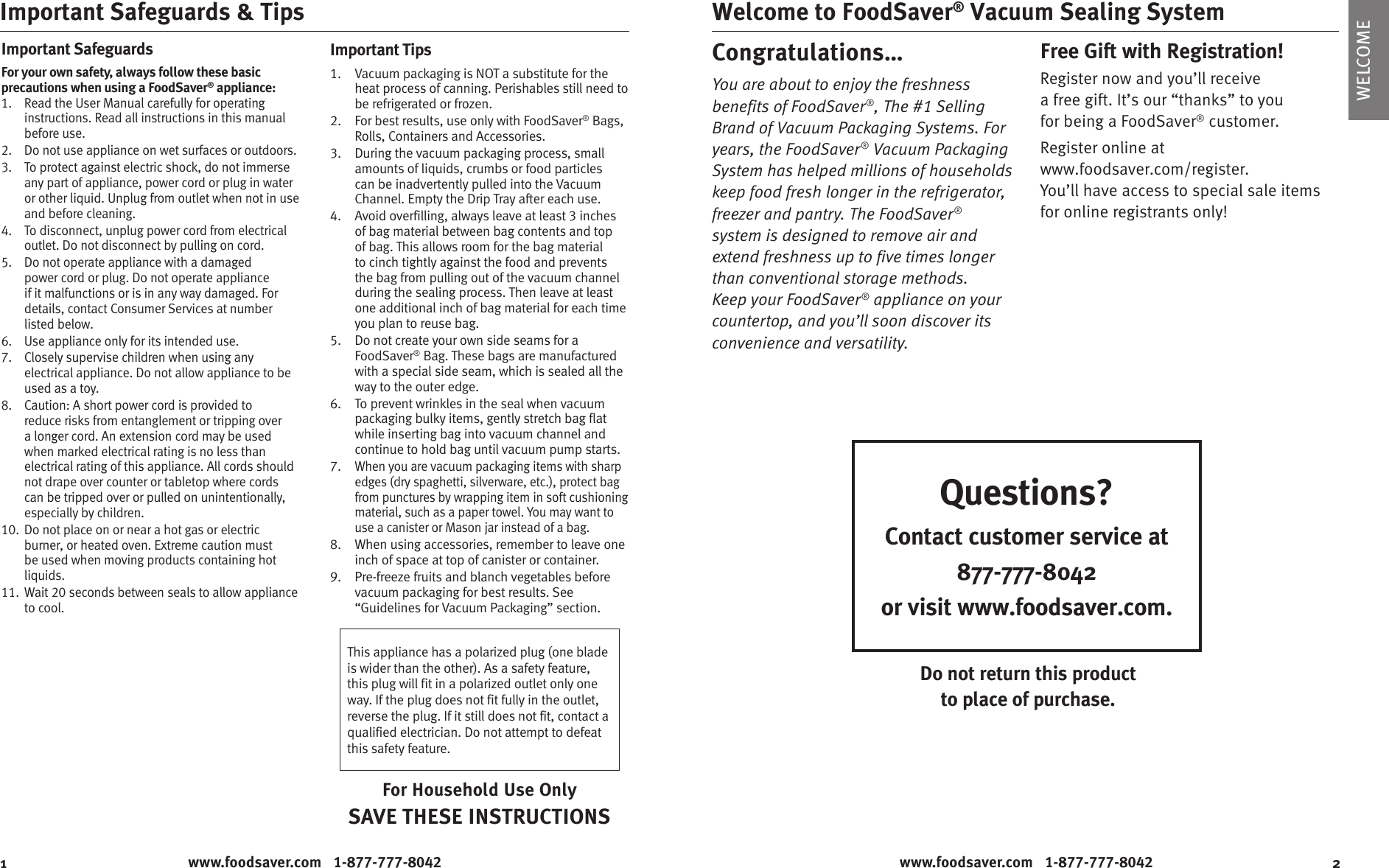 Page 2 of 10 - Food-Saver Food-Saver-V3020-And-3040-Owners-Manual FSV3000_IB