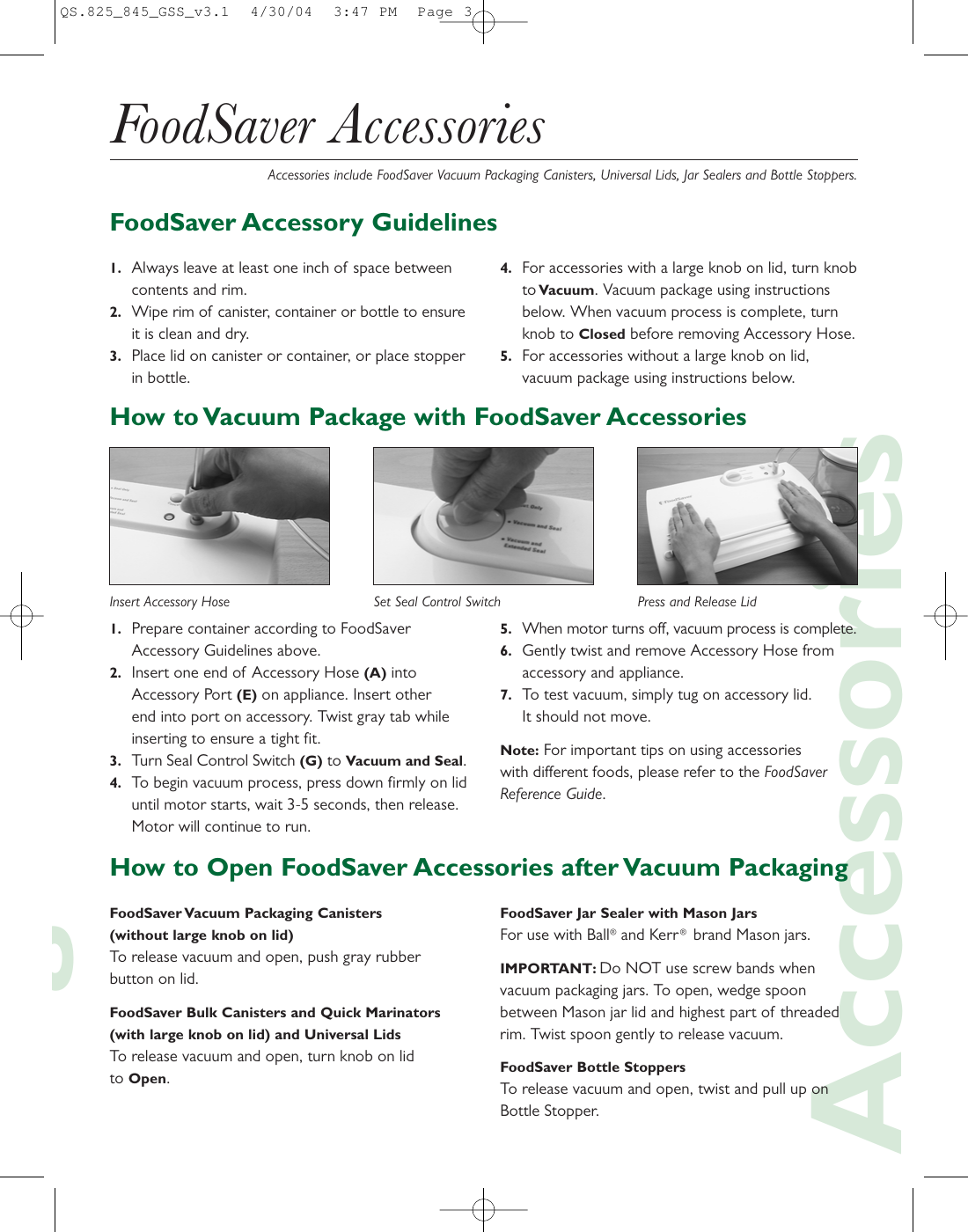 Food Saver V825 Users Manual