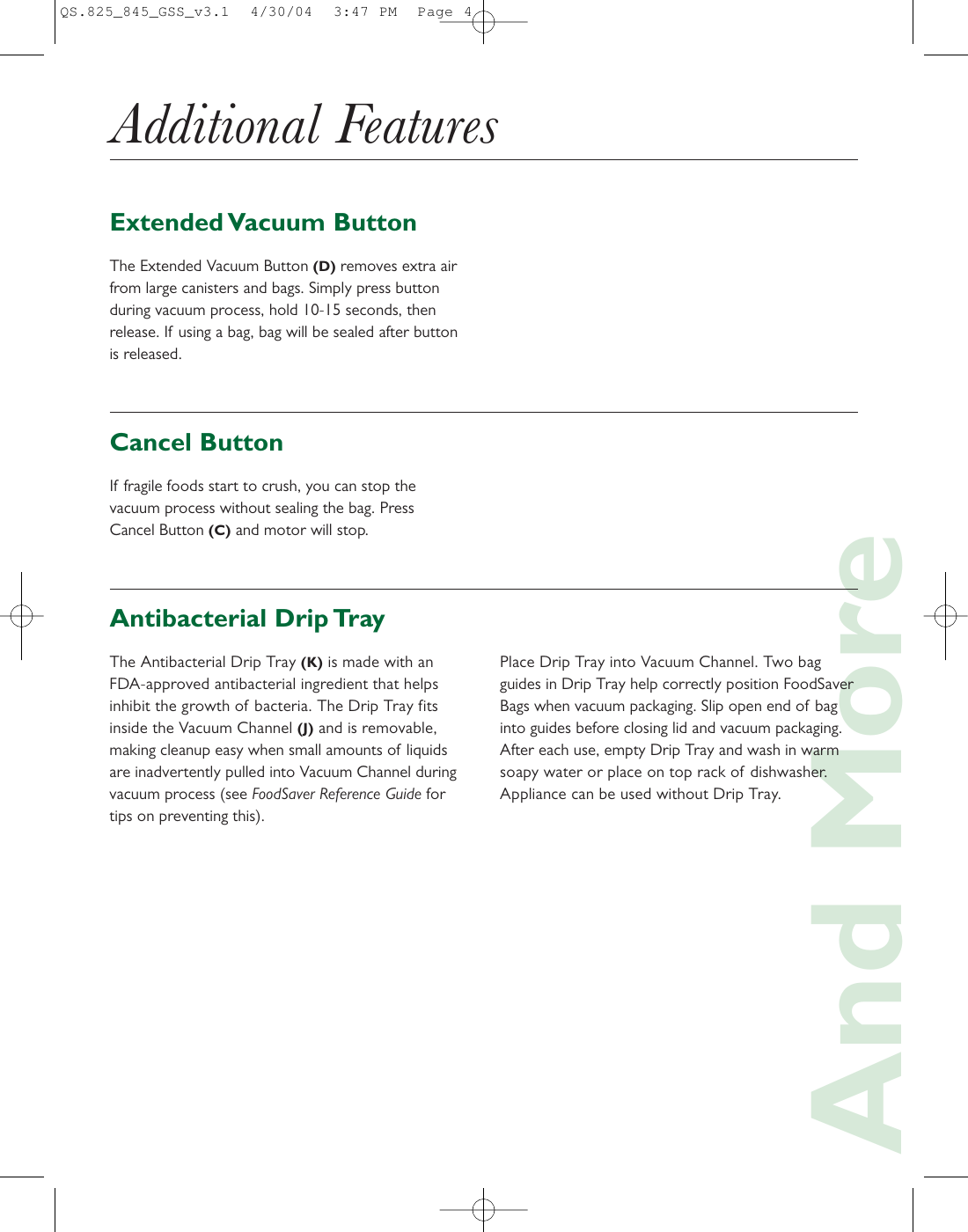 Food Saver V825 Users Manual