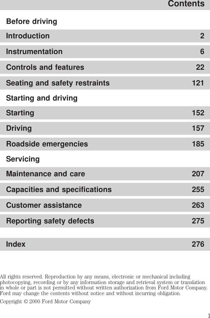 2001 FORD EXPLORER OWNERS MANUAL visual data 8