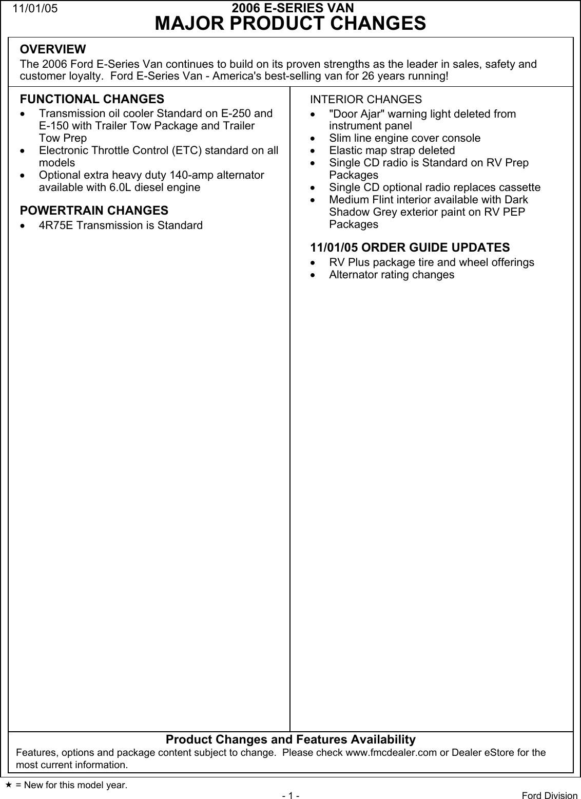 Page 1 of 12 - Ford Ford-2006-E-Series-Specification-Sheet 68xE-Series VanCom