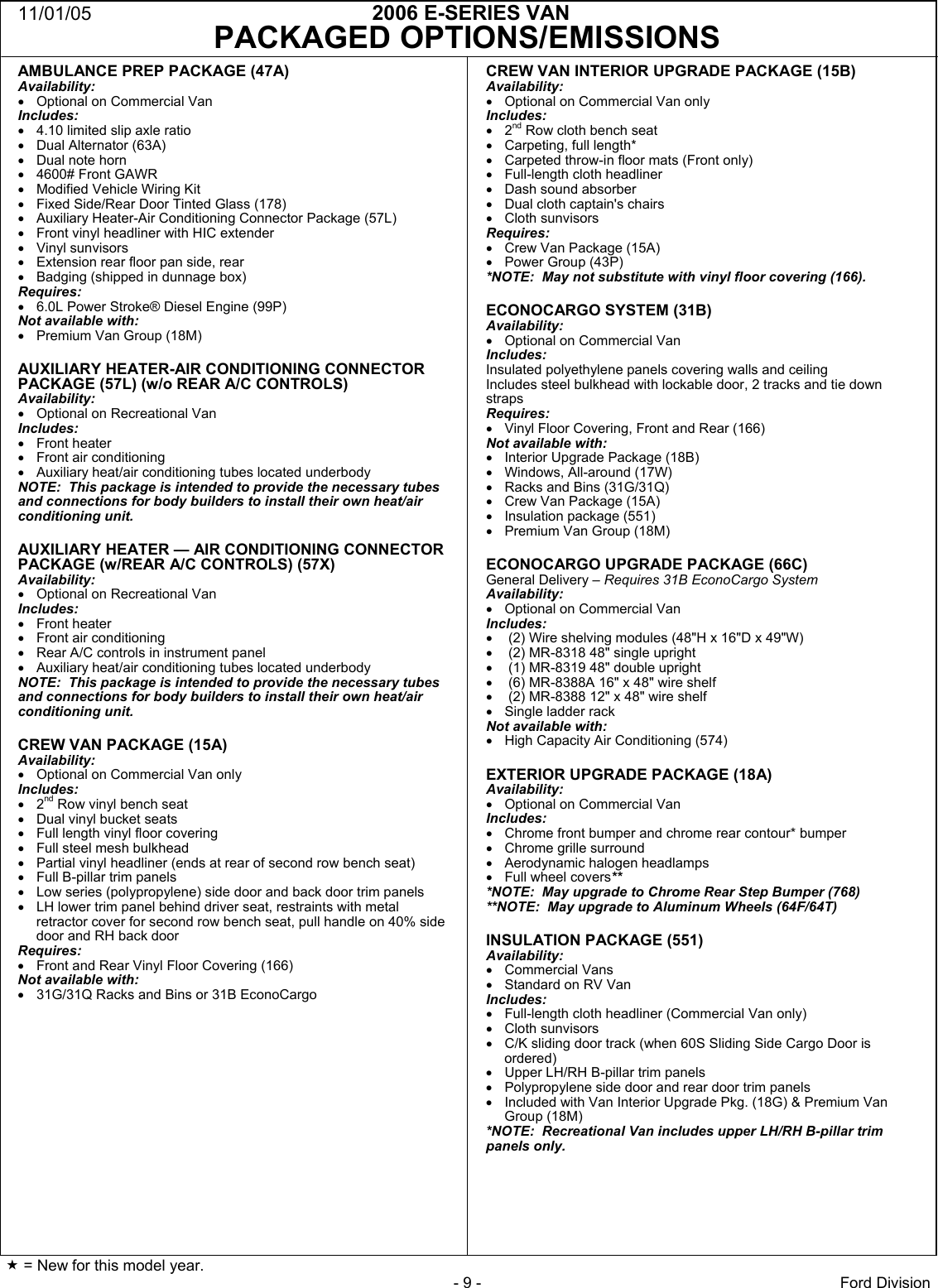 Page 9 of 12 - Ford Ford-2006-E-Series-Specification-Sheet 68xE-Series VanCom