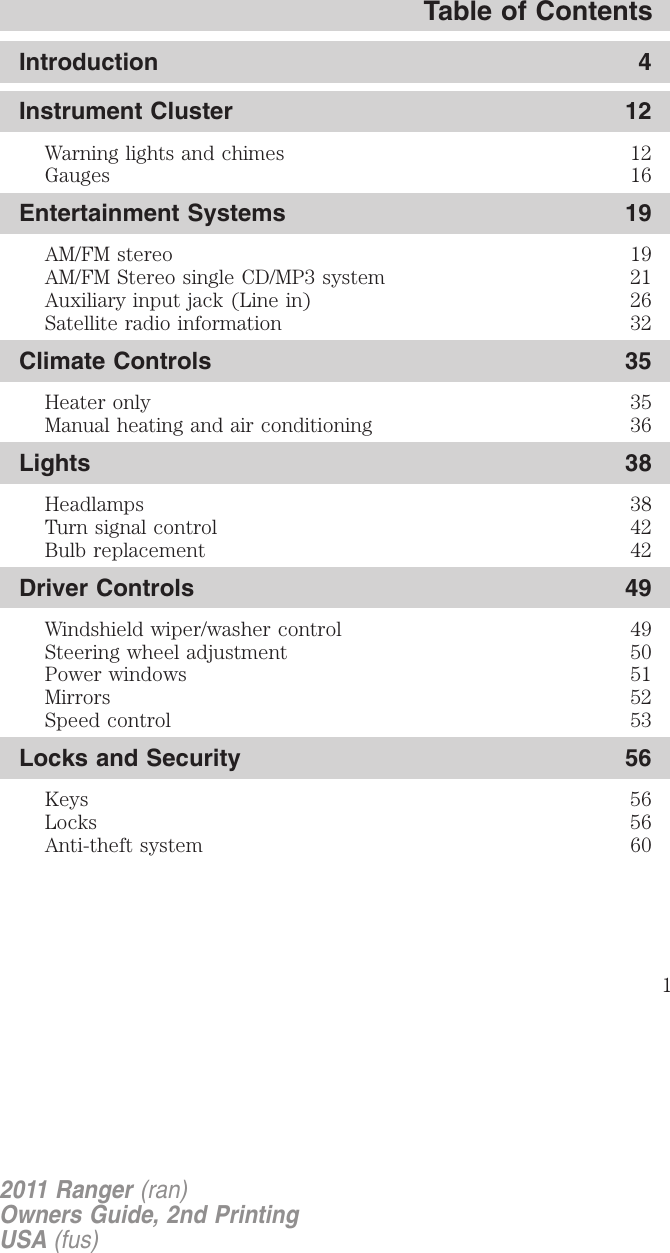 Ford 2011 Ranger Owners Manual