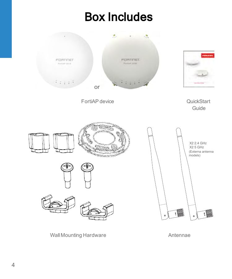 Page 4 of Fortinet 140701 Secured Wireless Access Point User Manual FortiAP 221E  223E QuickStart Guide