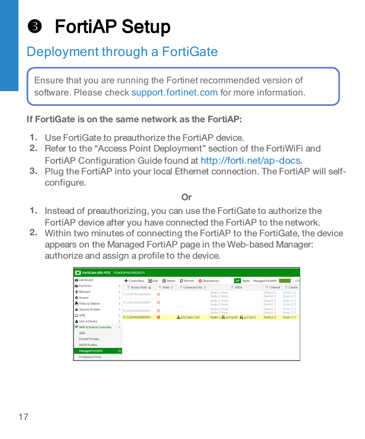 Page 17 of Fortinet 2517Q021 Secured Wireless Access Point User Manual FortiAP 224E QuickStart Guide