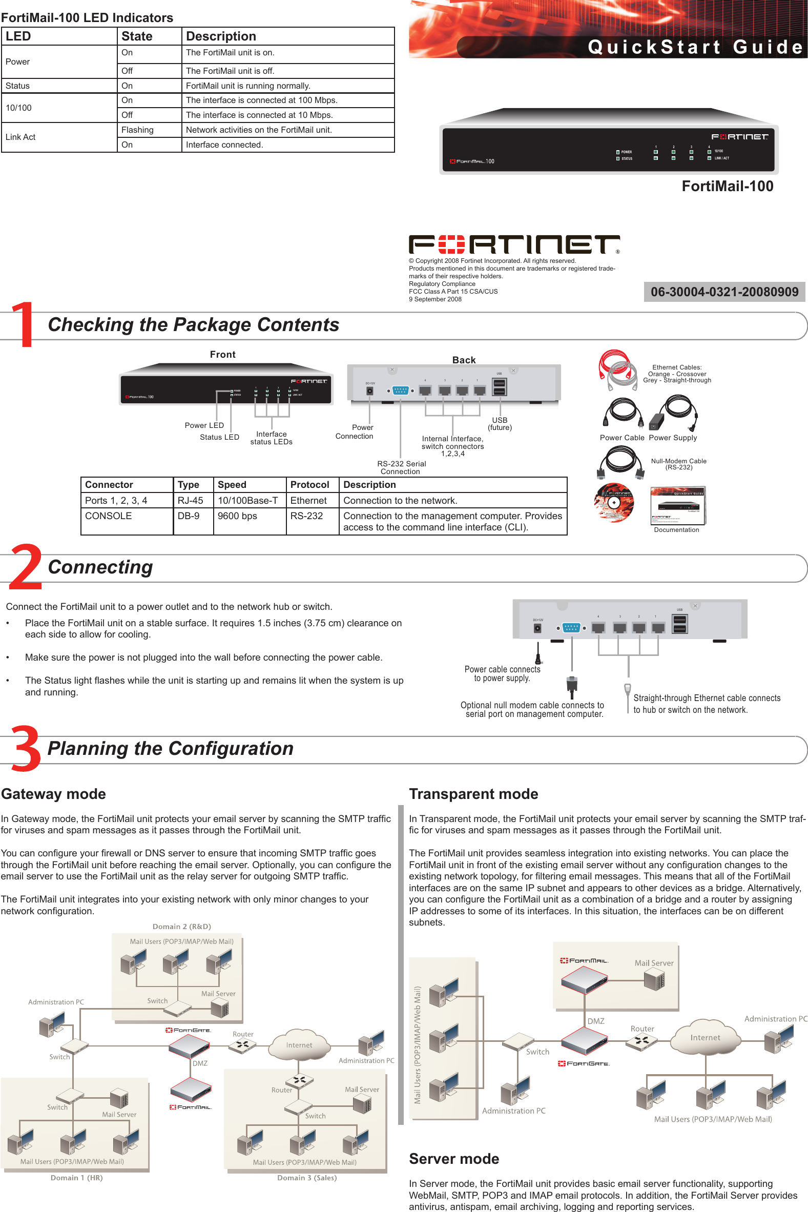 Page 1 of 2 - Fortinet FortiMail-100 QuickStart Guide User Manual  To The 4f3b4dde-bc29-472e-b81e-8cfe8414652e