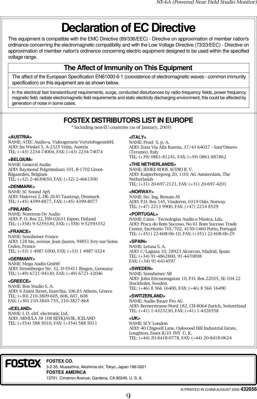 Page 9 of 9 - Fostex Fostex-Nx-6A-Users-Manual- N F - 10 0 ( J 2 )  Fostex-nx-6a-users-manual
