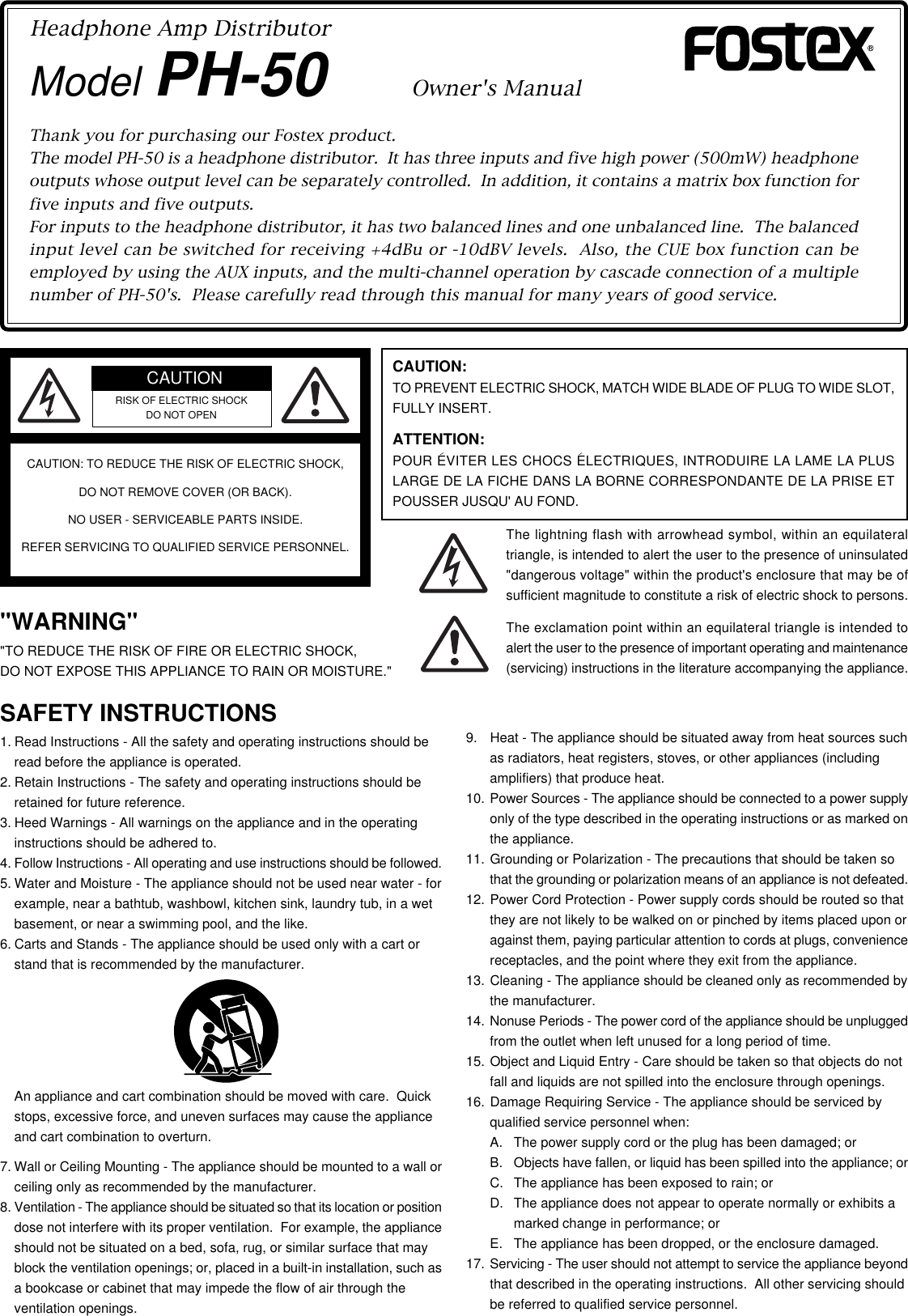 Page 1 of 4 - Fostex Fostex-Ph-50-Users-Manual- PH50 O/M (English)  Fostex-ph-50-users-manual