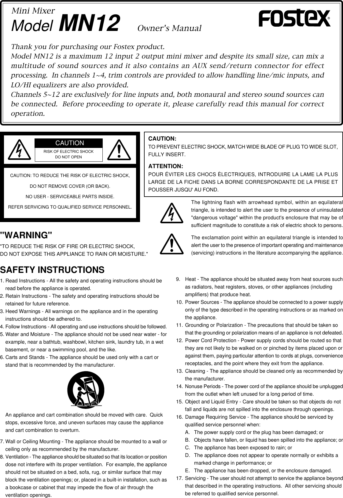 Page 1 of 4 - Fostex MN12 (English) User Manual  To The E725f8ba-66a9-4492-b337-43298985d5f0