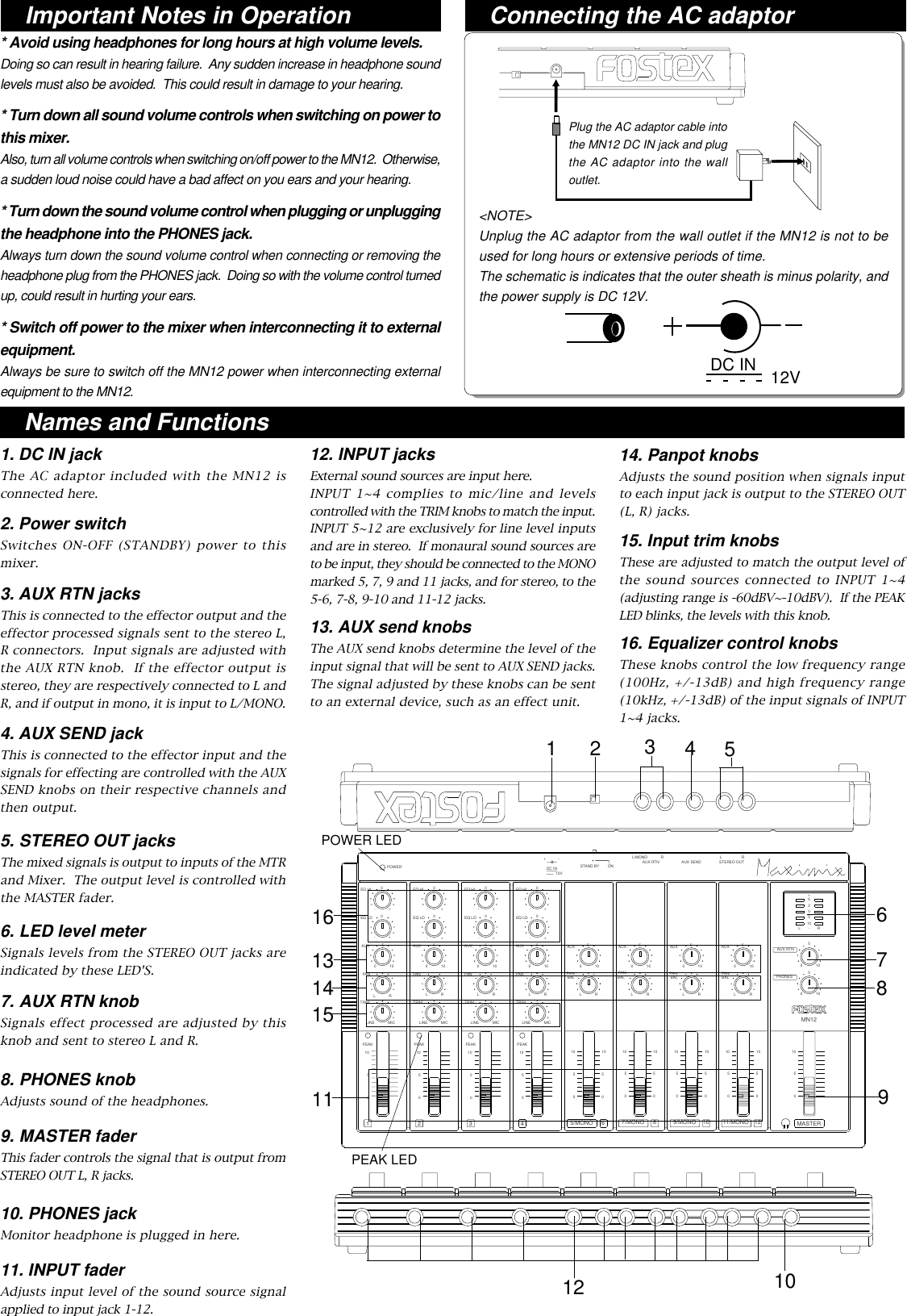 Page 2 of 4 - Fostex MN12 (English) User Manual  To The E725f8ba-66a9-4492-b337-43298985d5f0