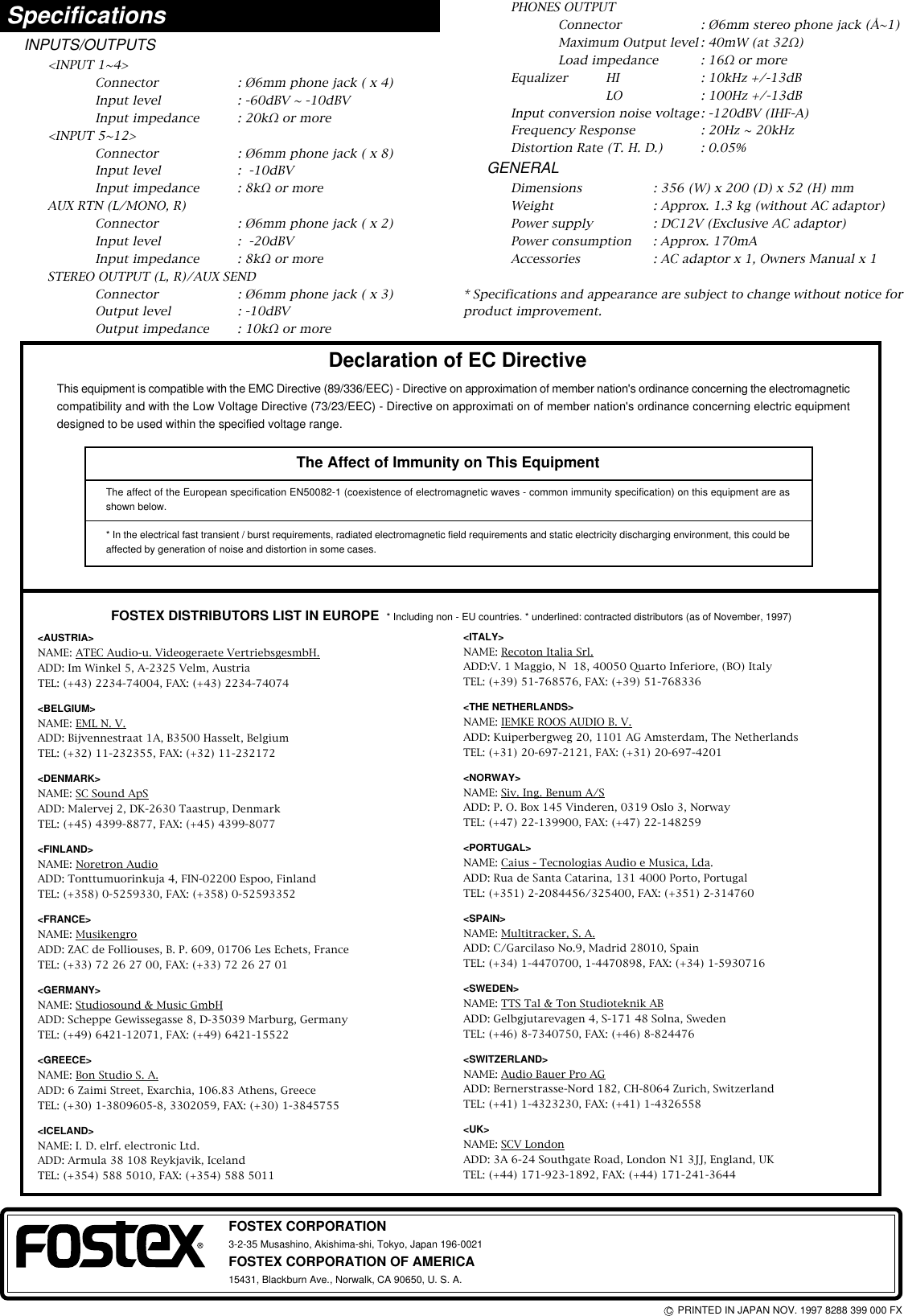 Page 4 of 4 - Fostex MN12 (English) User Manual  To The E725f8ba-66a9-4492-b337-43298985d5f0