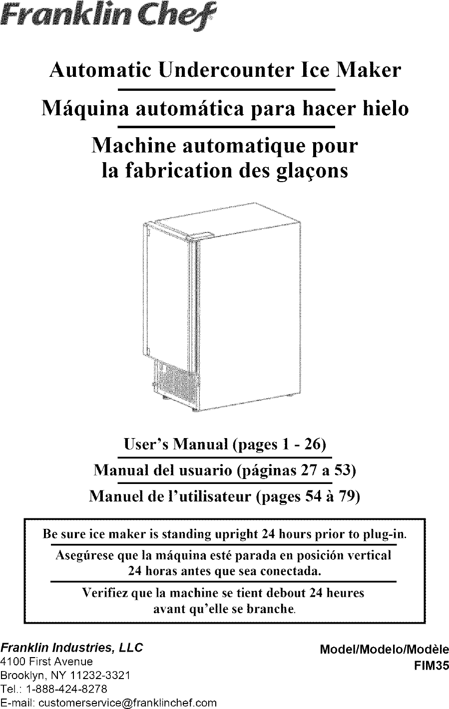 Franklin Chef FIM35 User Manual ICEMAKER Manuals And Guides L0520307