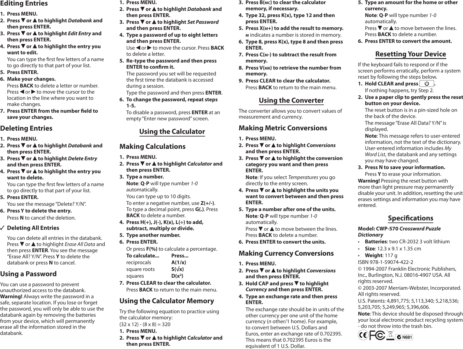 Page 6 of 7 - Franklin Franklin-Crossword-Puzzle-Dictionary-Cwp-570-Users-Manual-  Franklin-crossword-puzzle-dictionary-cwp-570-users-manual