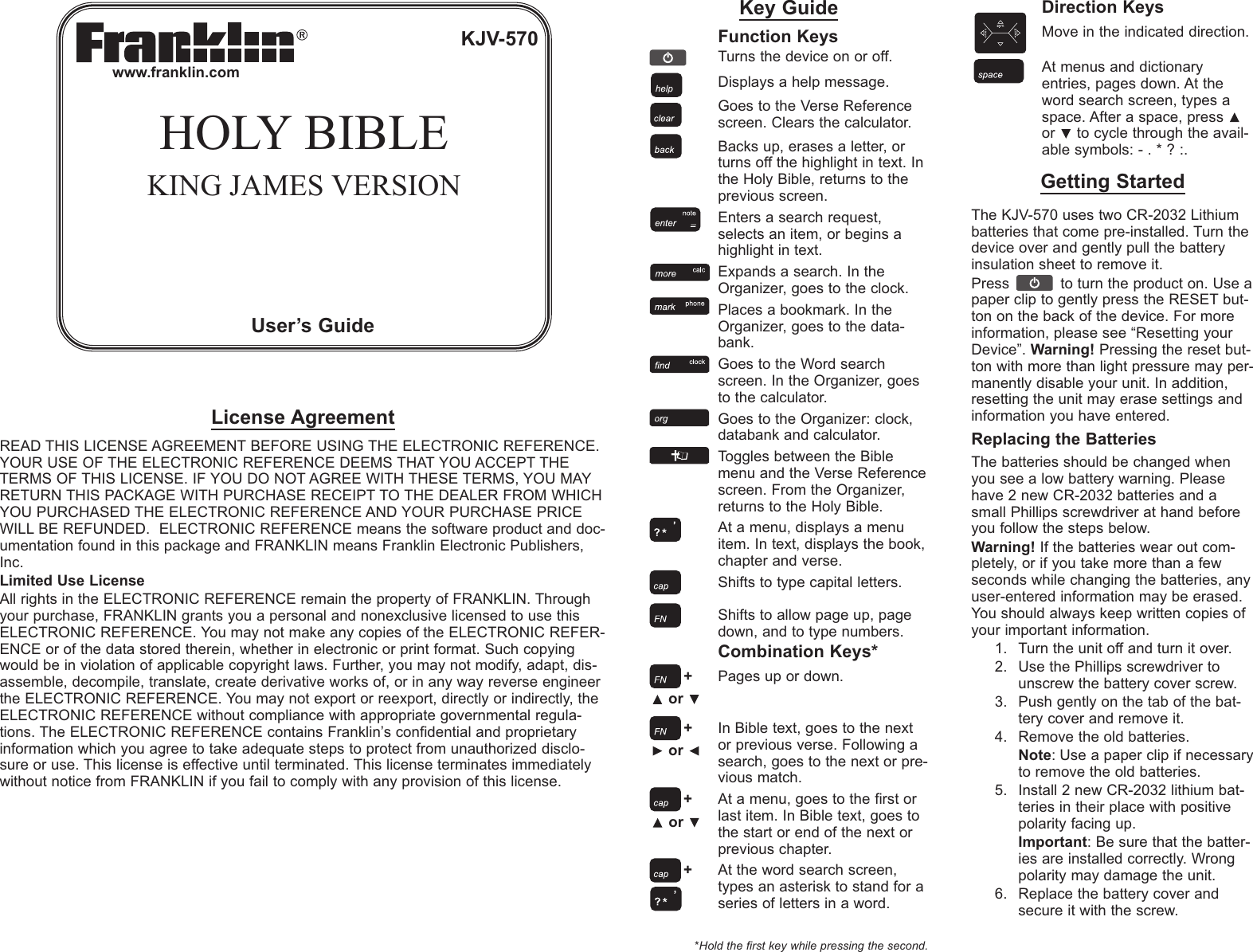 Page 1 of 7 - Franklin Franklin-Electronic-King-James-Version-Bible-Kjv570-Users-Manual- Kjv-570_forweb  Franklin-electronic-king-james-version-bible-kjv570-users-manual