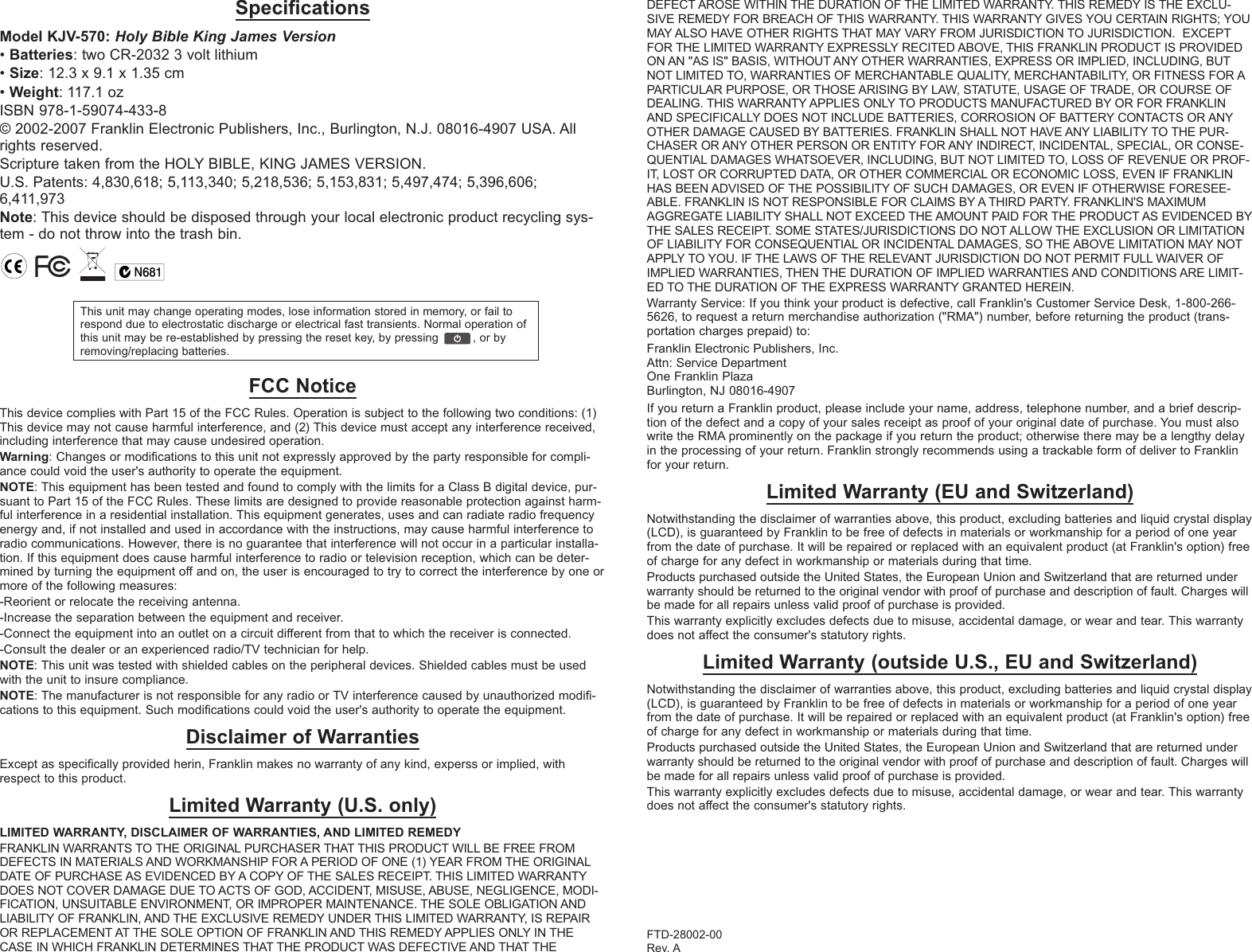 Page 7 of 7 - Franklin Franklin-Electronic-King-James-Version-Bible-Kjv570-Users-Manual- Kjv-570_forweb  Franklin-electronic-king-james-version-bible-kjv570-users-manual