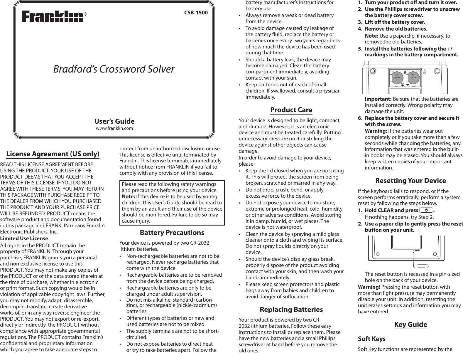 Page 1 of 6 - Franklin Franklin-Franklin-Table-Top-Game-Bradfords-Crossword-Solver-Users-Manual-  Franklin-franklin-table-top-game-bradfords-crossword-solver-users-manual