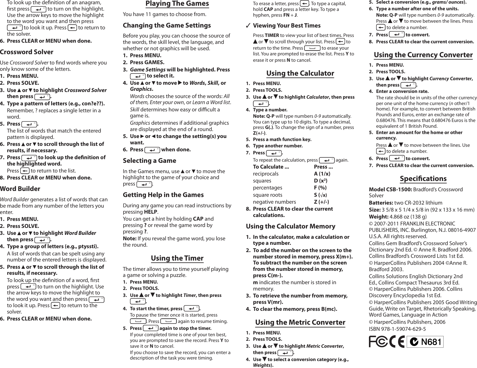 Page 5 of 6 - Franklin Franklin-Franklin-Table-Top-Game-Bradfords-Crossword-Solver-Users-Manual-  Franklin-franklin-table-top-game-bradfords-crossword-solver-users-manual