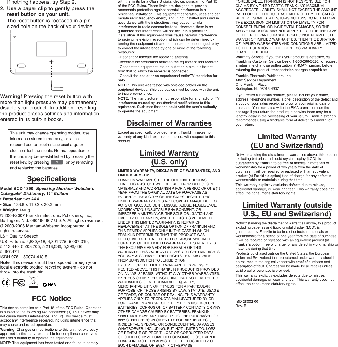 Page 7 of 7 - Franklin Franklin-Scd-1890-Users-Manual-  Franklin-scd-1890-users-manual