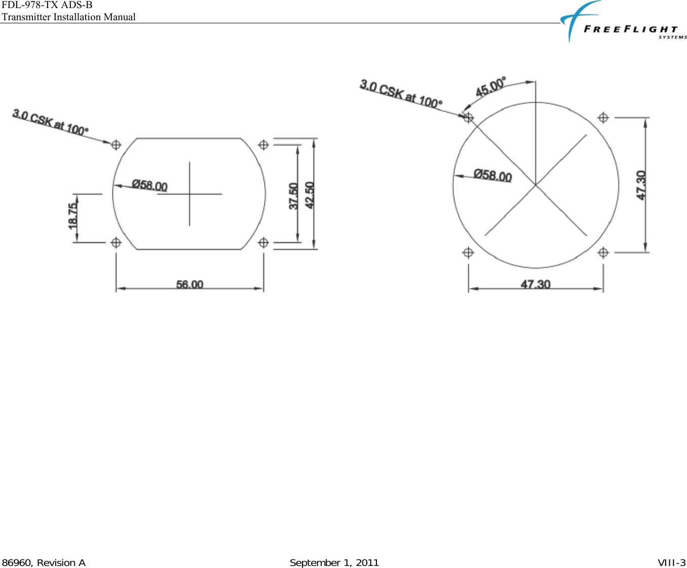 FDL-978-TX ADS-B Transmitter Installation Manual   86960, Revision A                                                              September 1, 2011   VIII-3   