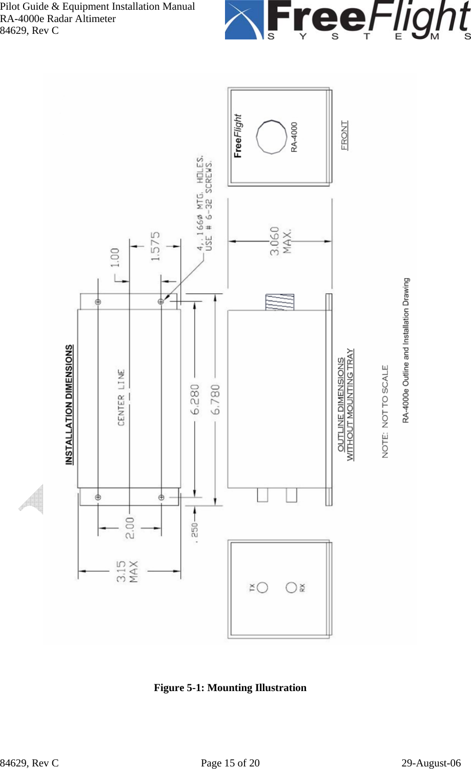 Pilot Guide &amp; Equipment Installation Manual RA-4000e Radar Altimeter 84629, Rev C   84629, Rev C  Page 15 of 20  29-August-06      Figure 5-1: Mounting Illustration 