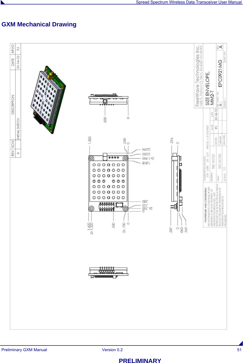  Spread Spectrum Wireless Data Transceiver User Manual Preliminary GXM Manual  Version 0.2  51 PRELIMINARY GXM Mechanical Drawing 
