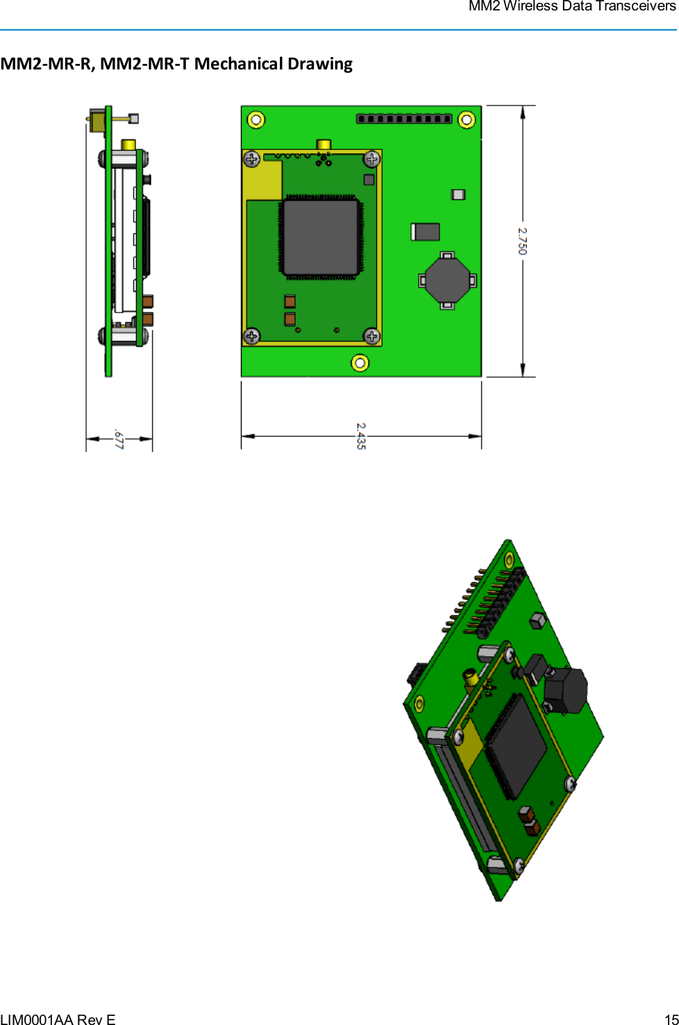 MM2 Wireless Data TransceiversLIM0001AA Rev EMM2-MR-R, MM2-MR-T Mechanical Drawing15