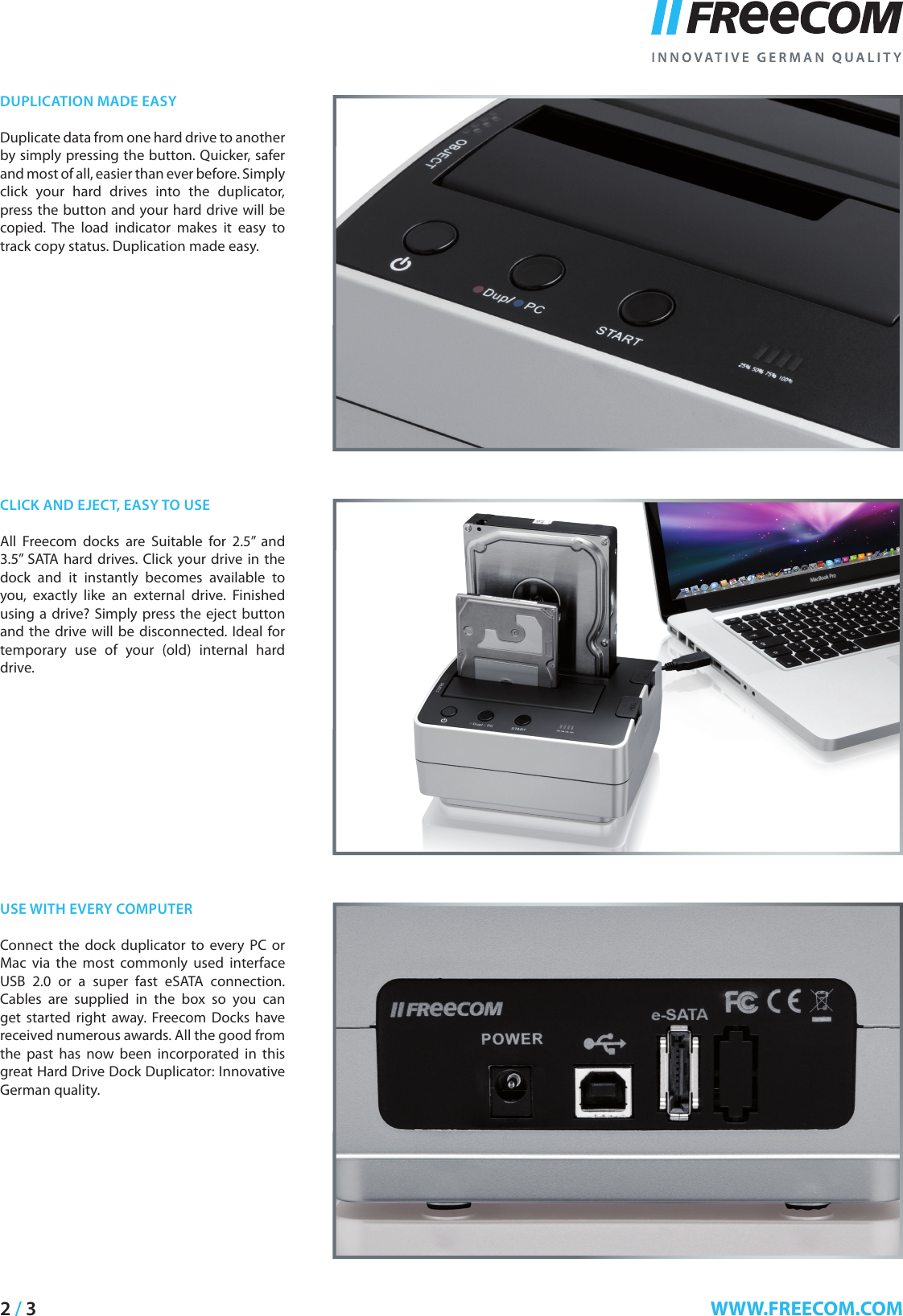 Page 2 of 3 - Freecom-Technologies Freecom-Technologies-Hard-Drive-Dock-Duplicator-Users-Manual-  Freecom-technologies-hard-drive-dock-duplicator-users-manual
