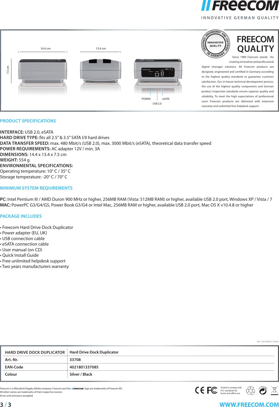 Page 3 of 3 - Freecom-Technologies Freecom-Technologies-Hard-Drive-Dock-Duplicator-Users-Manual-  Freecom-technologies-hard-drive-dock-duplicator-users-manual