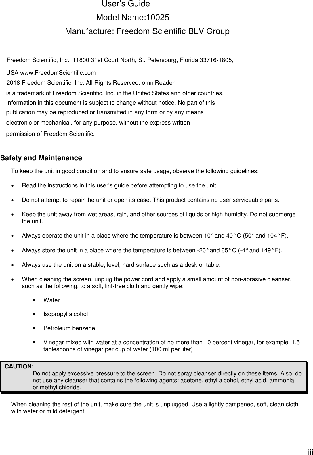 Page 1 of Freedom Scientific BLV Group 10025 omniReader User Manual 
