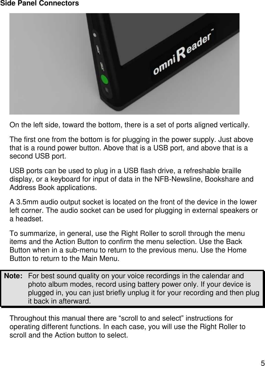 Page 8 of Freedom Scientific BLV Group 10025 omniReader User Manual 