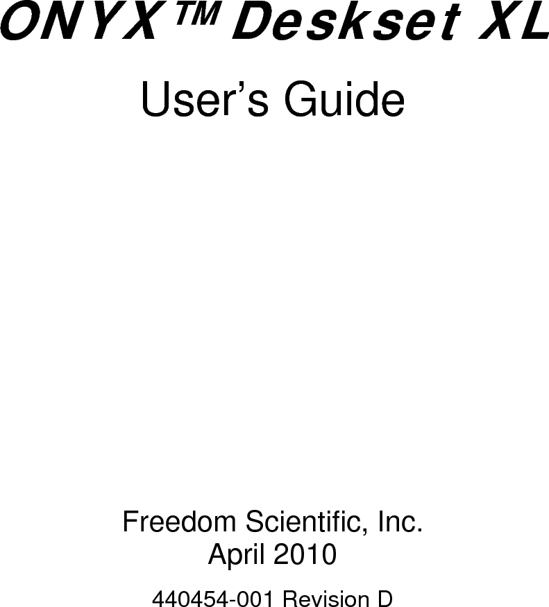ONYX Deskset XL User&rsquo;s Guide ii 