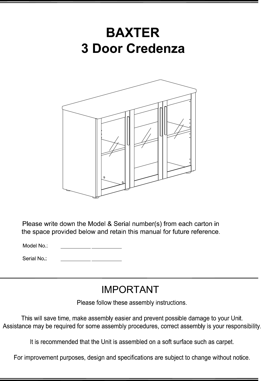 Freedom Baxter Credenza 3 Door AOC6350 LEAFLET