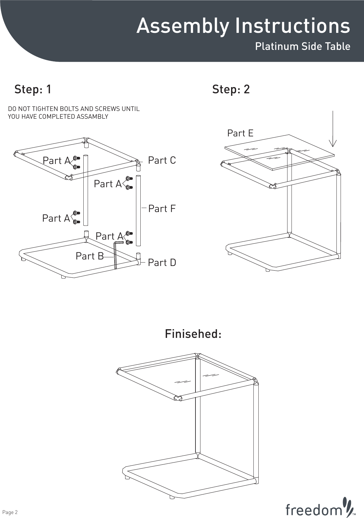 Freedom Platinum Side Table Assembly Pg 1 NEW ARTWORK