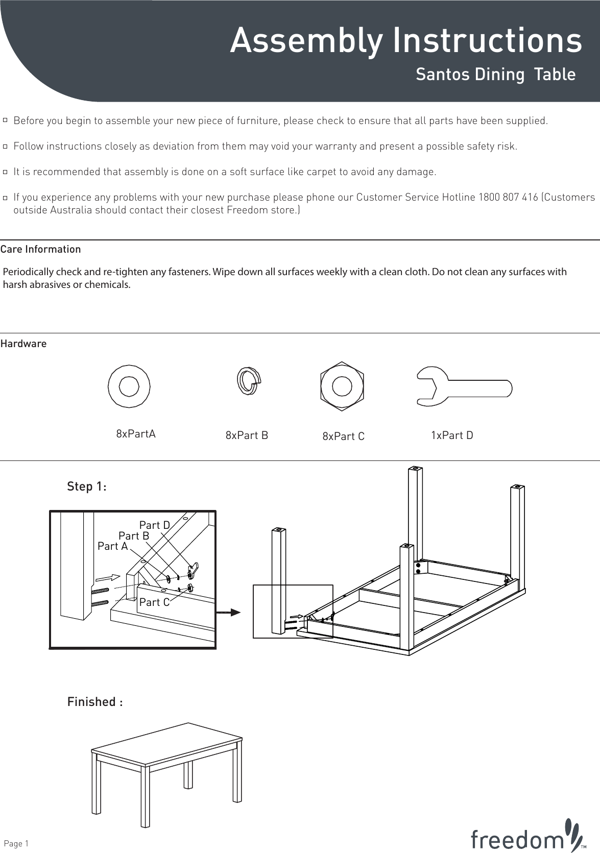 Freedom Santos Dining Table Assembly Pg 1 NEW ARTWORK