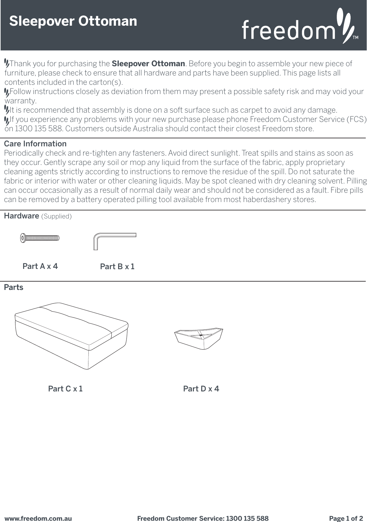 Page 1 of 2 - Freedom Sleepover-Ottoman Sleepover Ottoman P1