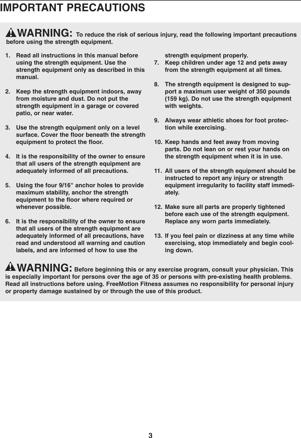 Page 3 of 8 - Freemotion Freemotion-Gzfw20713-Owners-Manual