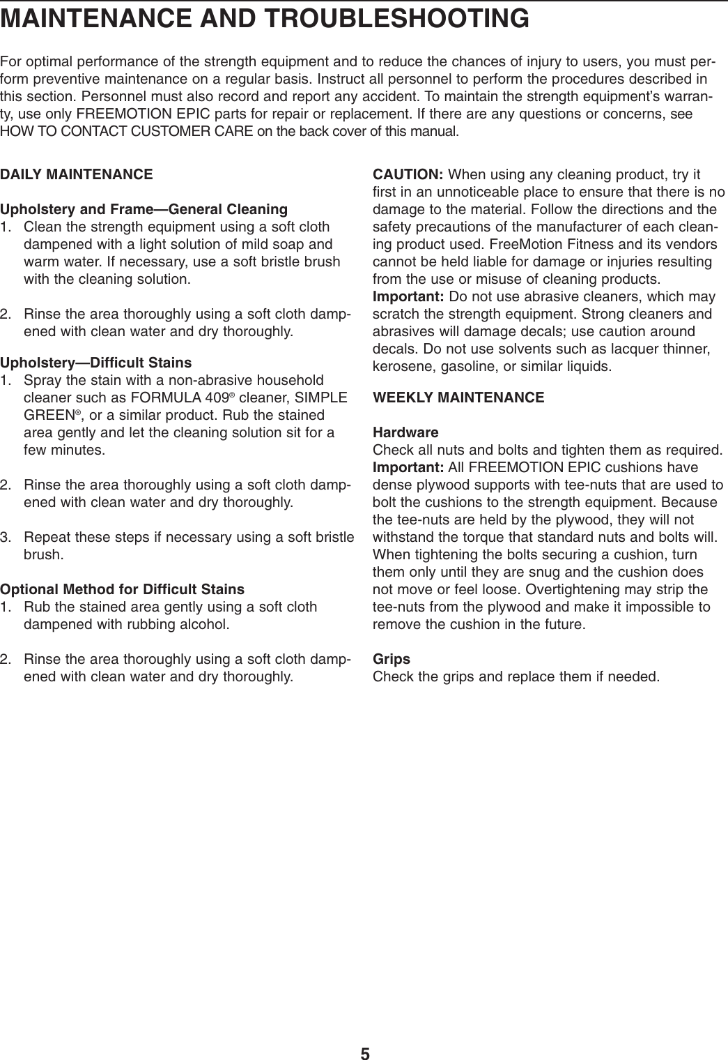 Page 5 of 8 - Freemotion Freemotion-Gzfw20713-Owners-Manual