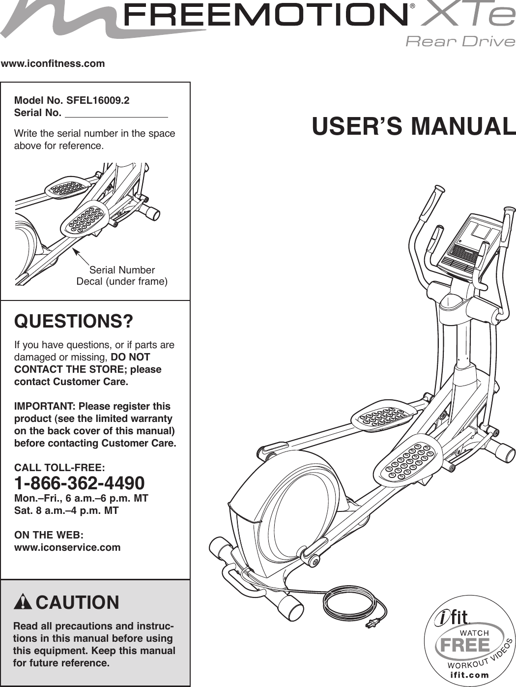 Freemotion xte rear discount drive elliptical manual