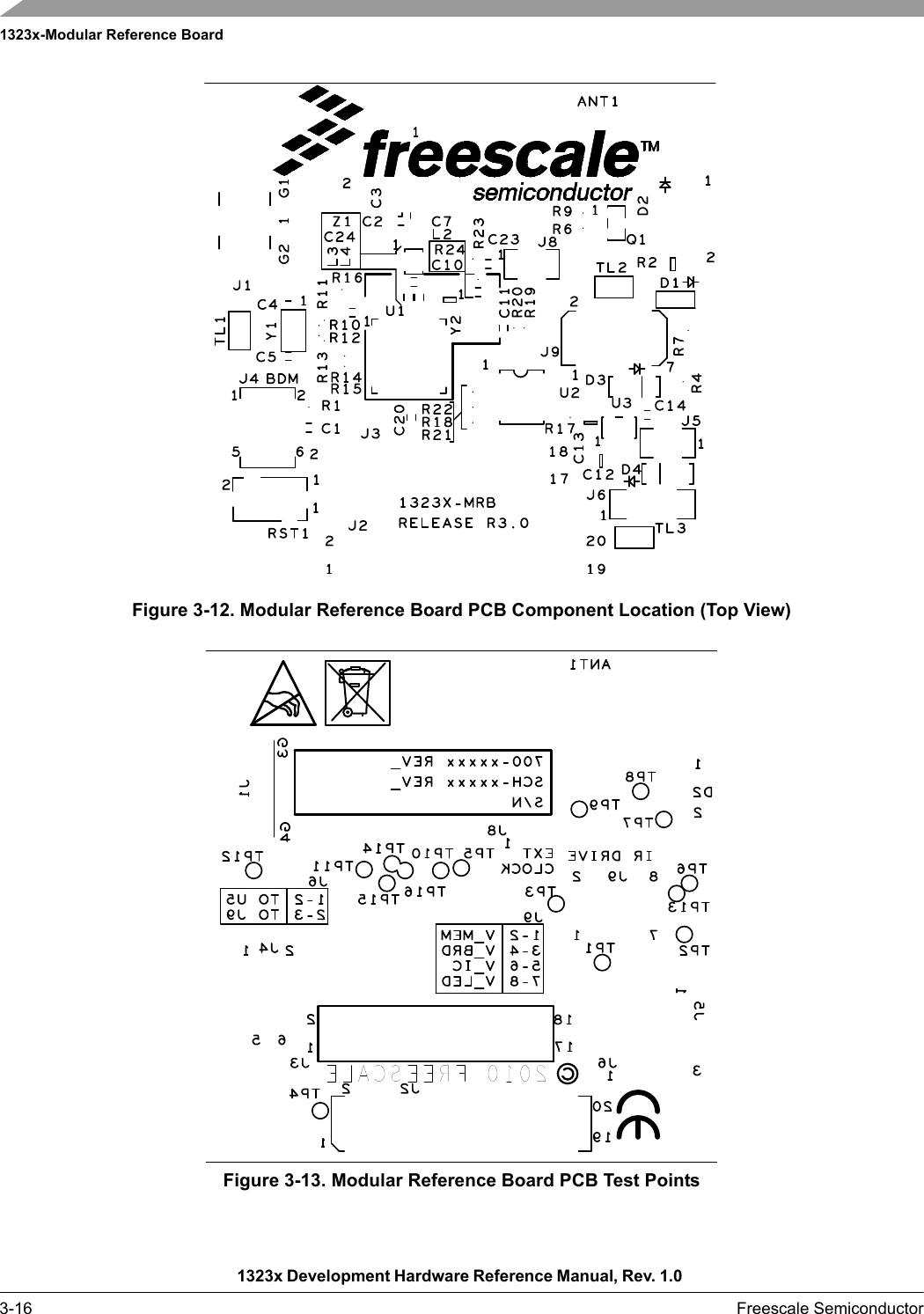 1323x-Modular Reference Board1323x Development Hardware Reference Manual, Rev. 1.0 3-16 Freescale SemiconductorFigure 3-12. Modular Reference Board PCB Component Location (Top View)Figure 3-13. Modular Reference Board PCB Test Points
